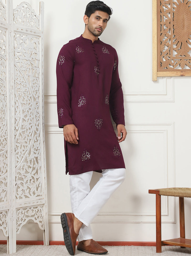 Embroidered Viscose Rayon Straight Kurta Pyjama Set