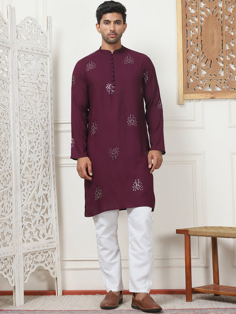 Embroidered Viscose Rayon Straight Kurta Pyjama Set