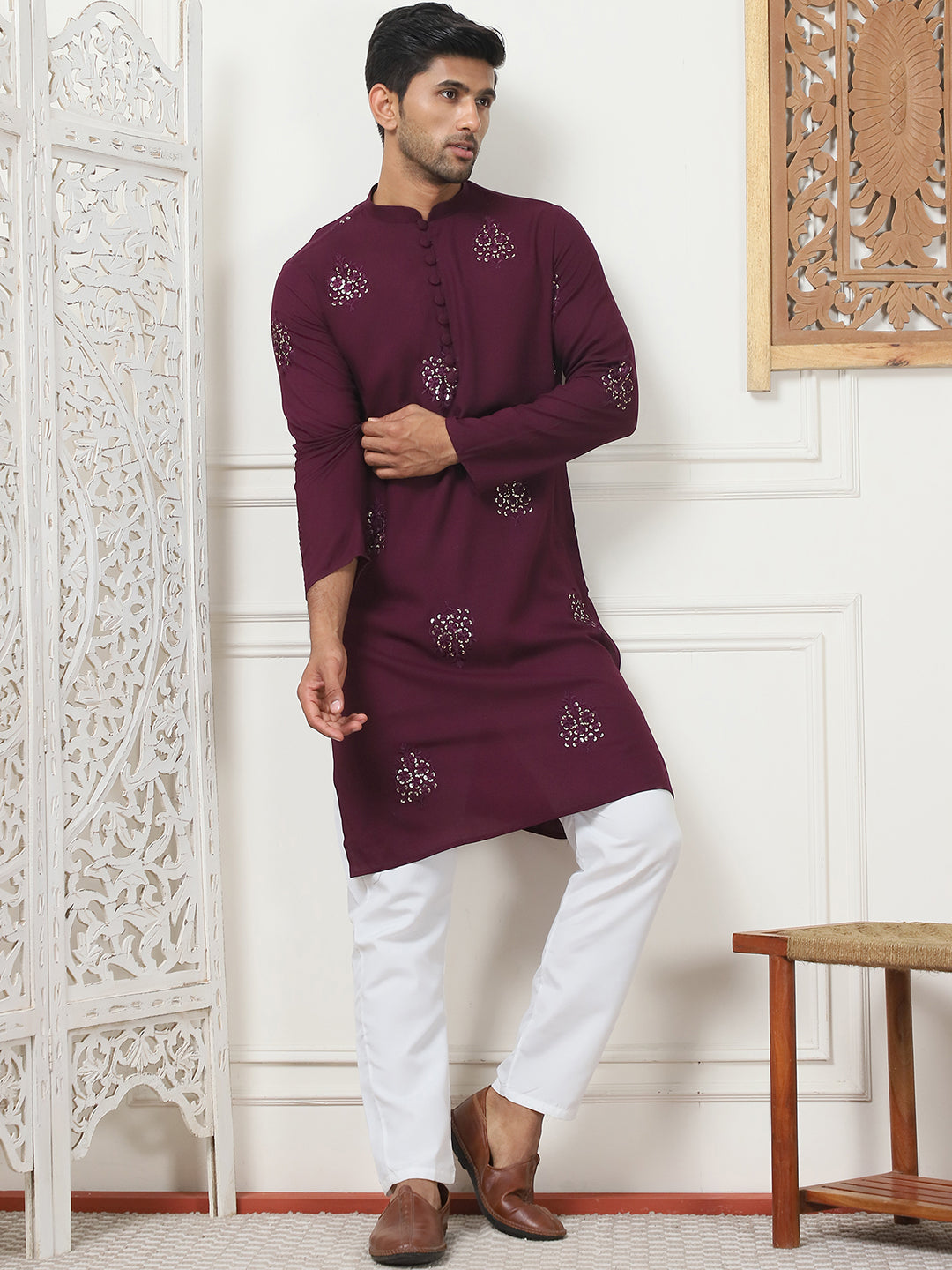 Embroidered Viscose Rayon Straight Kurta Pyjama Set
