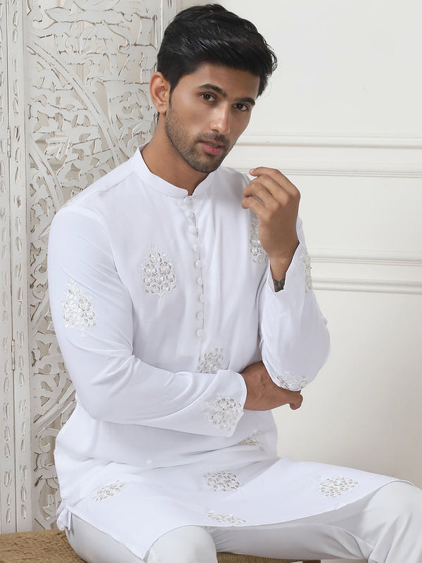 Embroidered Viscose Rayon Straight Kurta Pyjama Set