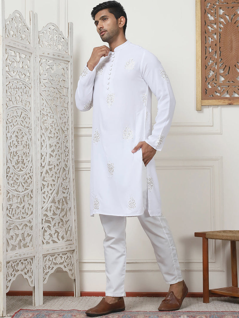 Embroidered Viscose Rayon Straight Kurta Pyjama Set