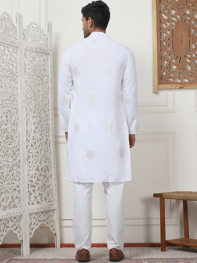 Embroidered Viscose Rayon Straight Kurta Pyjama Set