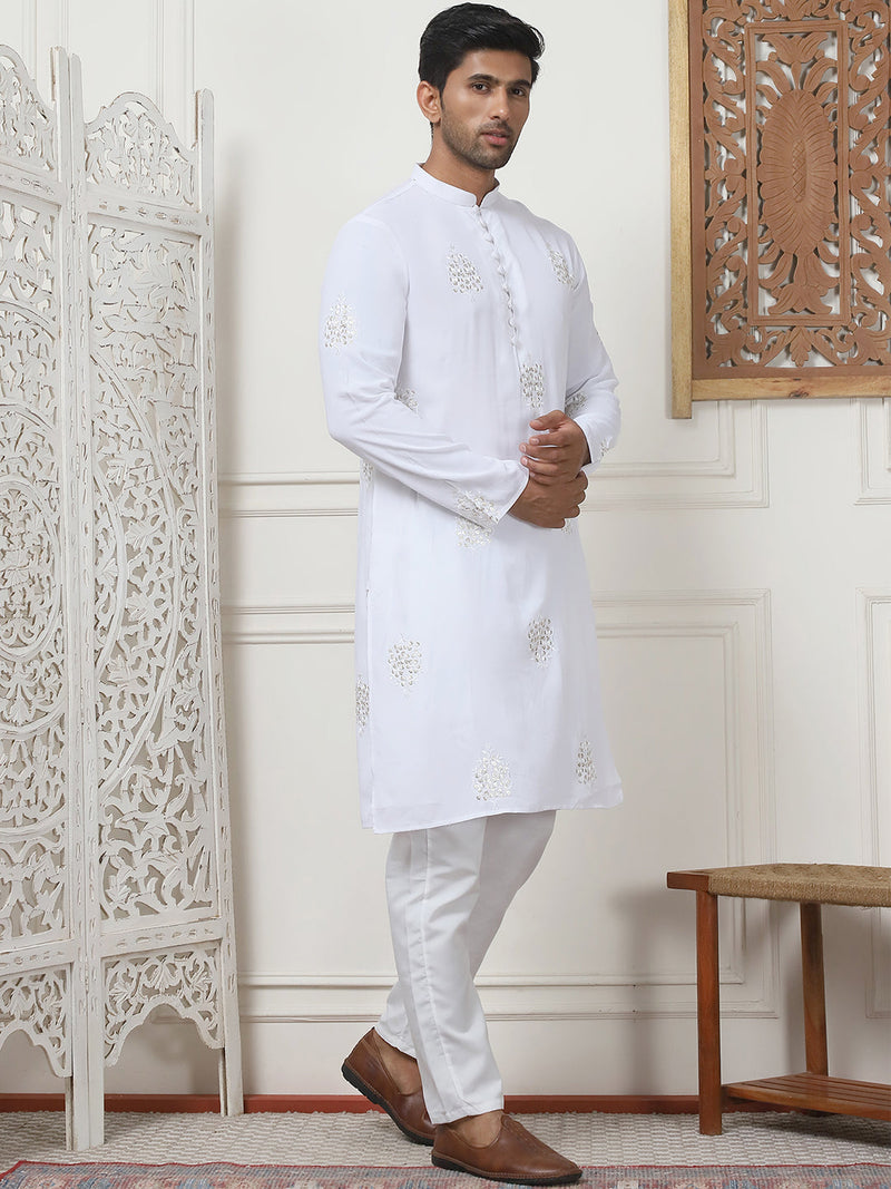 Embroidered Viscose Rayon Straight Kurta Pyjama Set