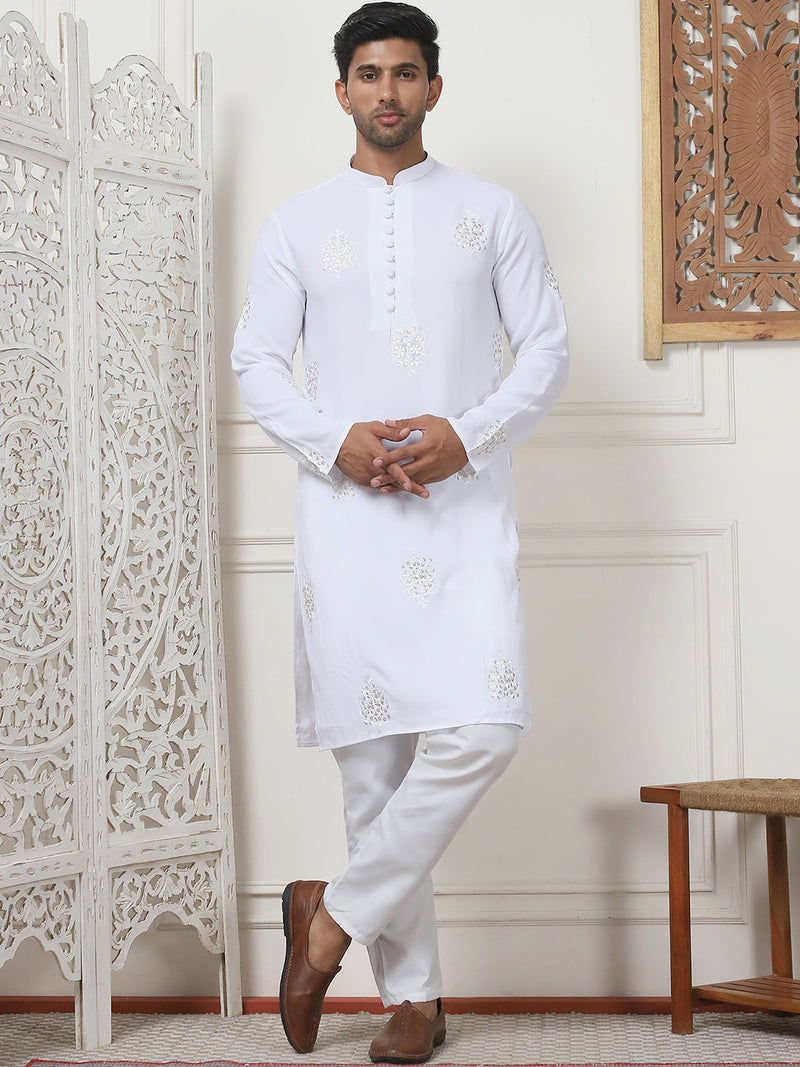 Embroidered Viscose Rayon Straight Kurta Pyjama Set