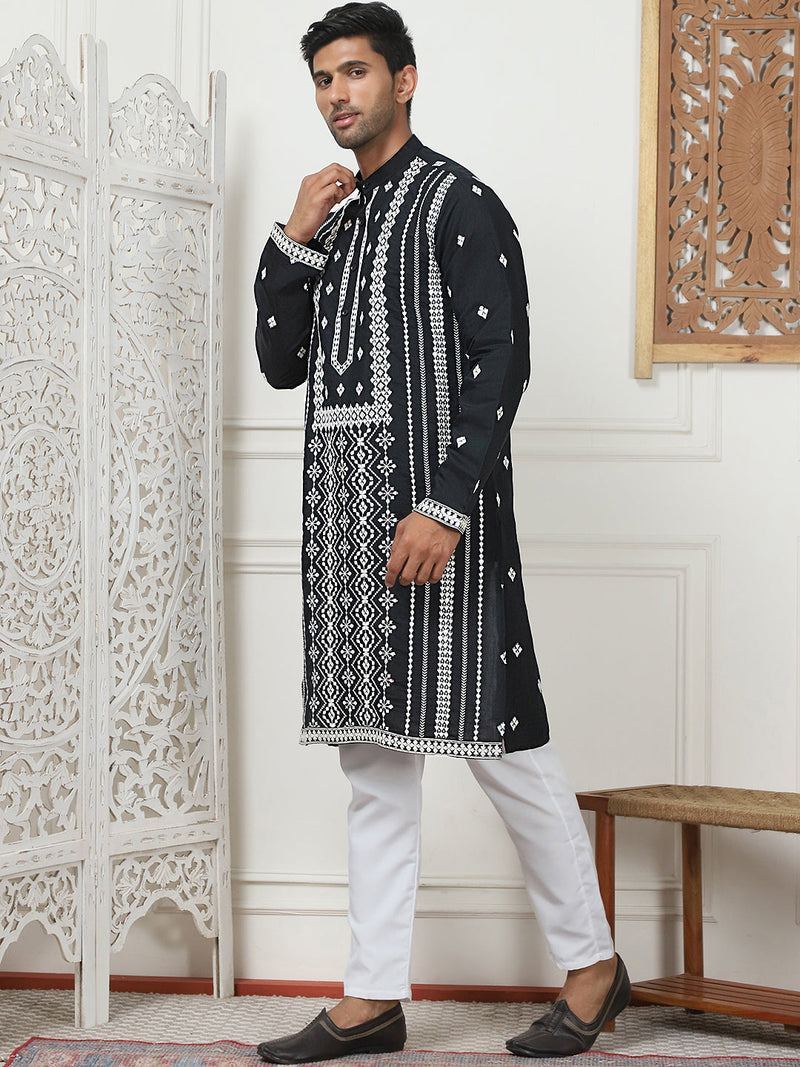 Embroidered & Sequin Cotton Blend Kurta Pyjama Sets