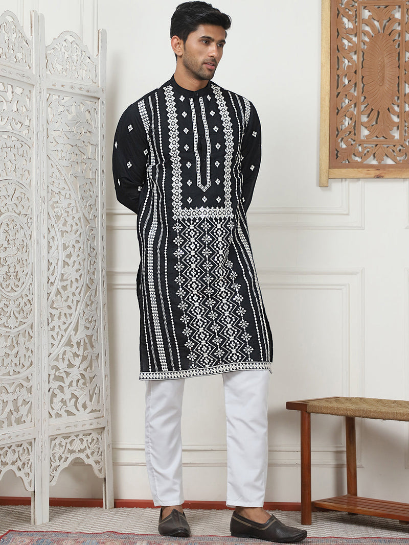 Embroidered & Sequin Cotton Blend Kurta Pyjama Sets