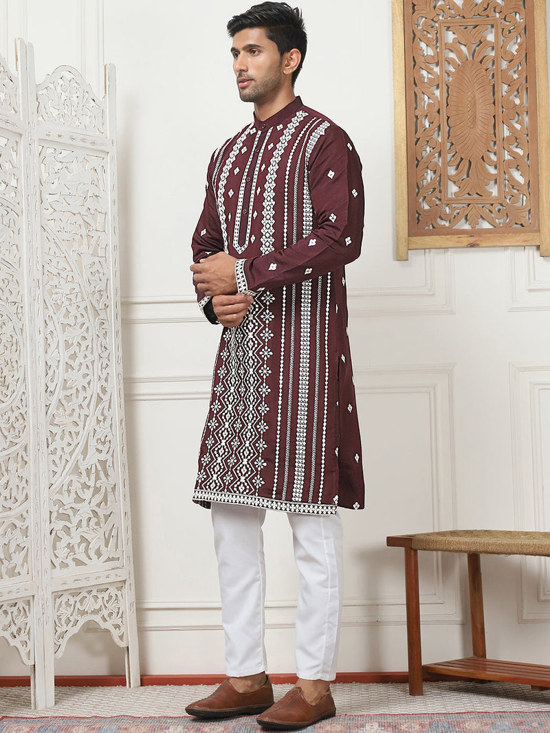 Embroidered & Sequin Cotton Blend Kurta Pyjama Sets