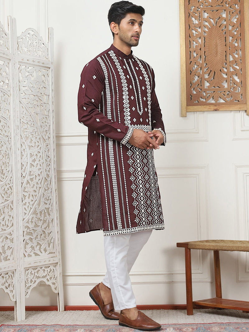 Embroidered & Sequin Cotton Blend Kurta Pyjama Sets