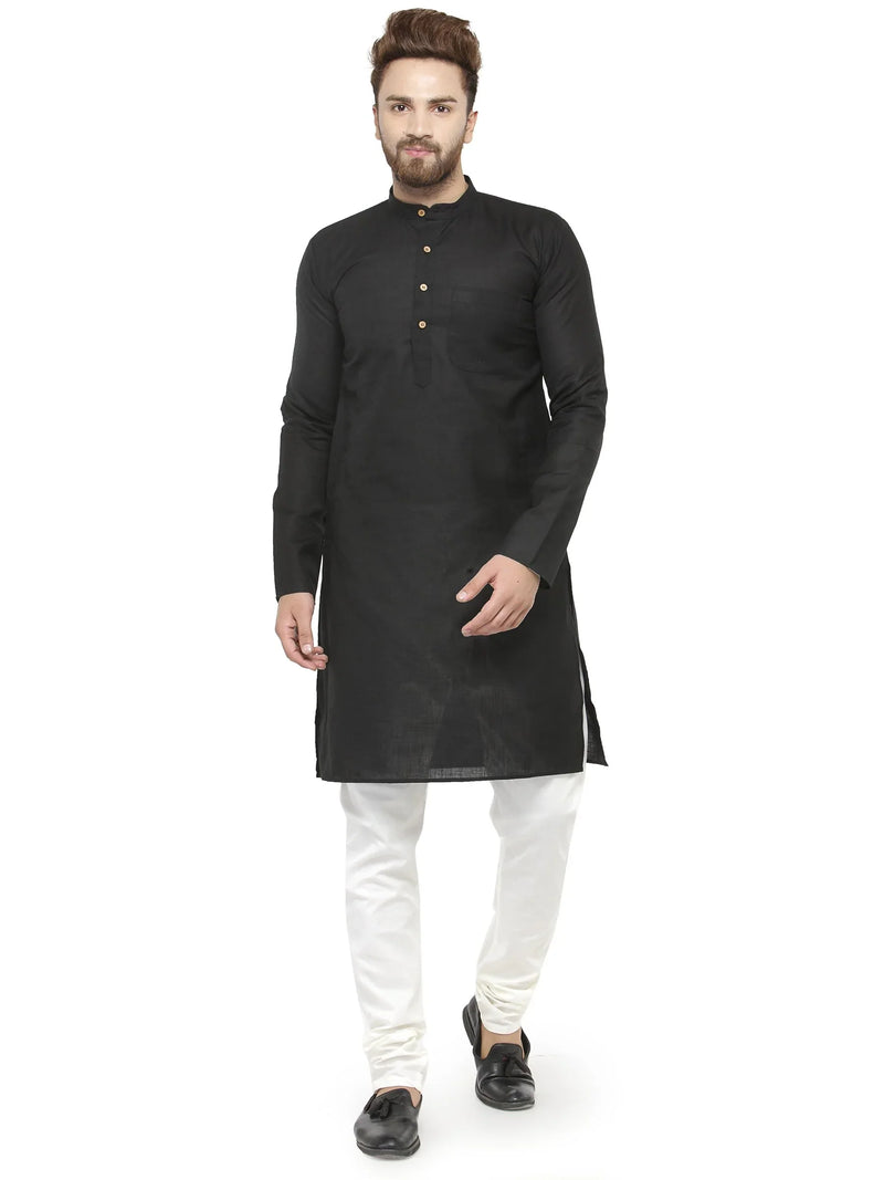 Men Black & White Solid Kurta with Churidar - Jompers