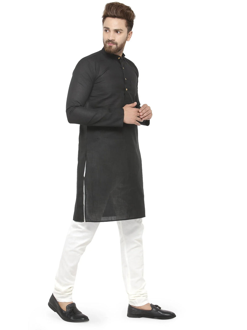 Men Black & White Solid Kurta with Churidar - Jompers