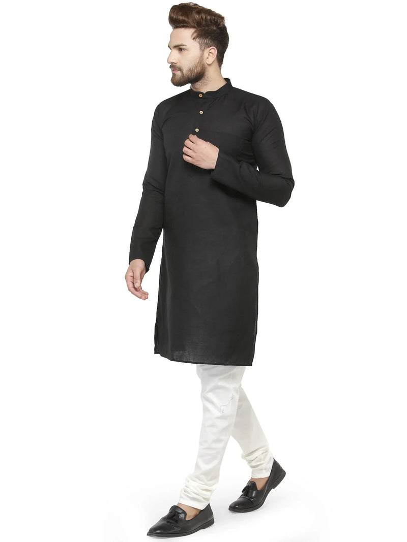 Men Black & White Solid Kurta with Churidar - Jompers