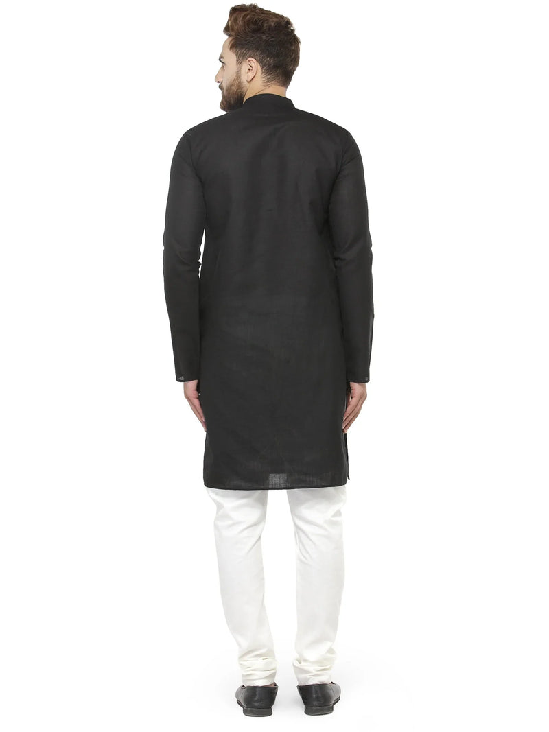 Men Black & White Solid Kurta with Churidar - Jompers