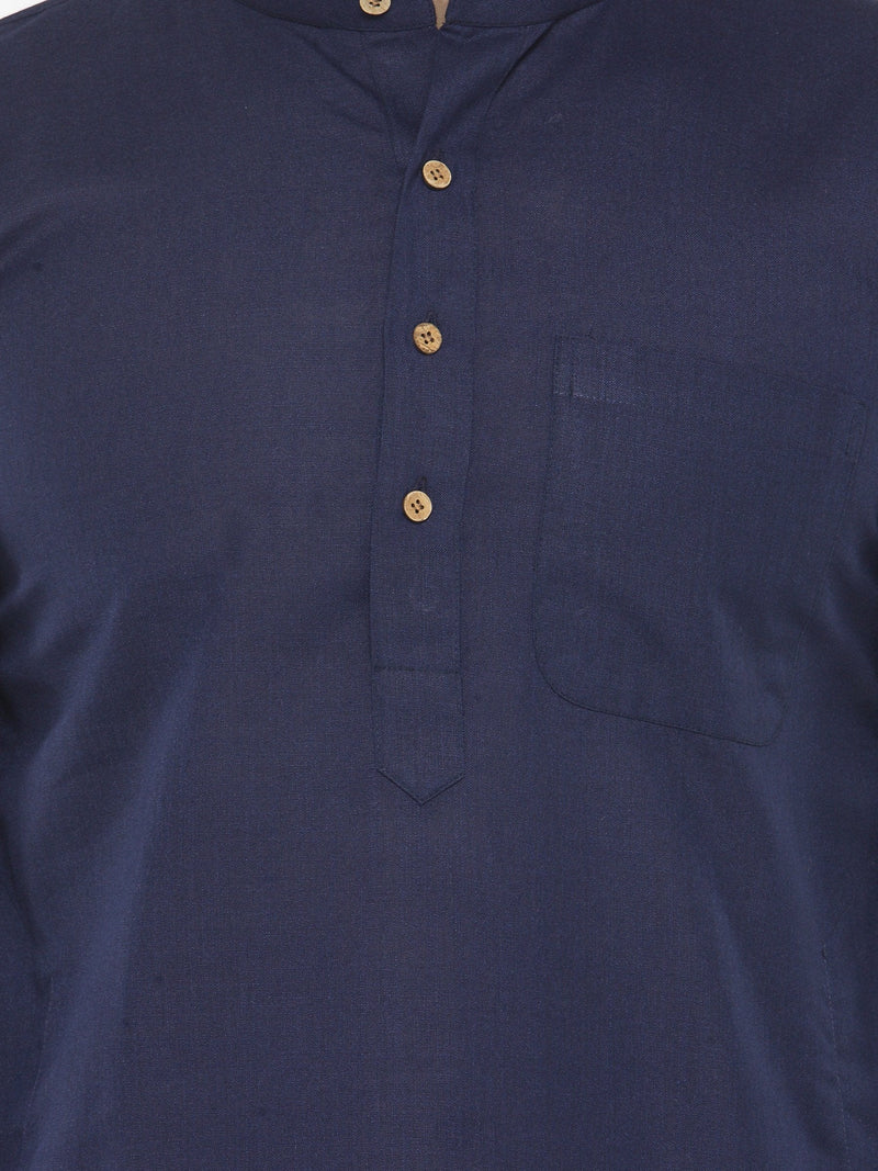 Men Navy Blue & White Solid Kurta with Churidar - Jompers