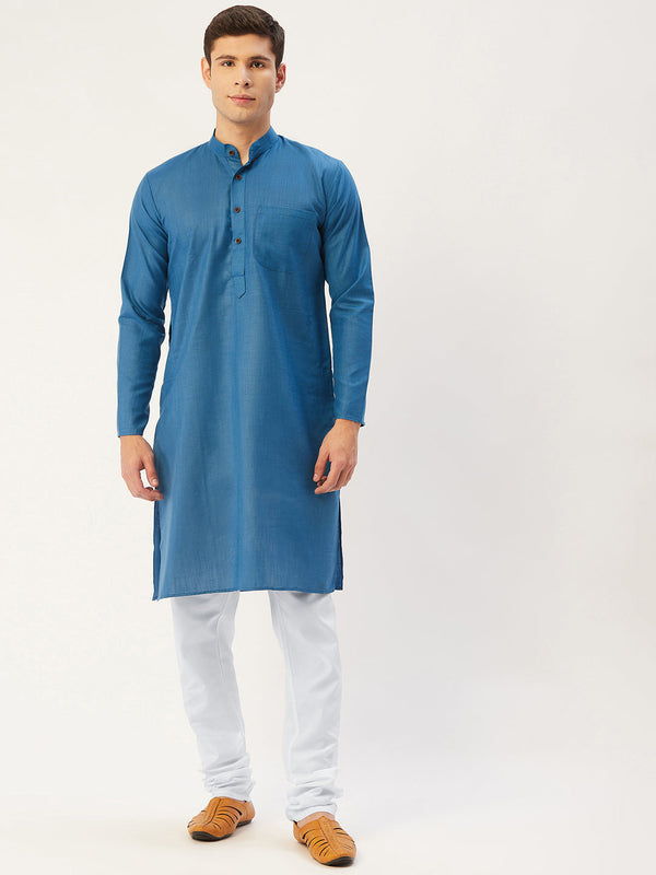 Jompers Men's peacock Cotton Solid Kurta Pyjama