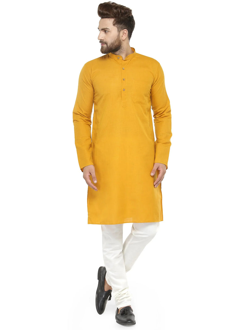 Yellow & White Solid Kurta with Churidar - Jompers