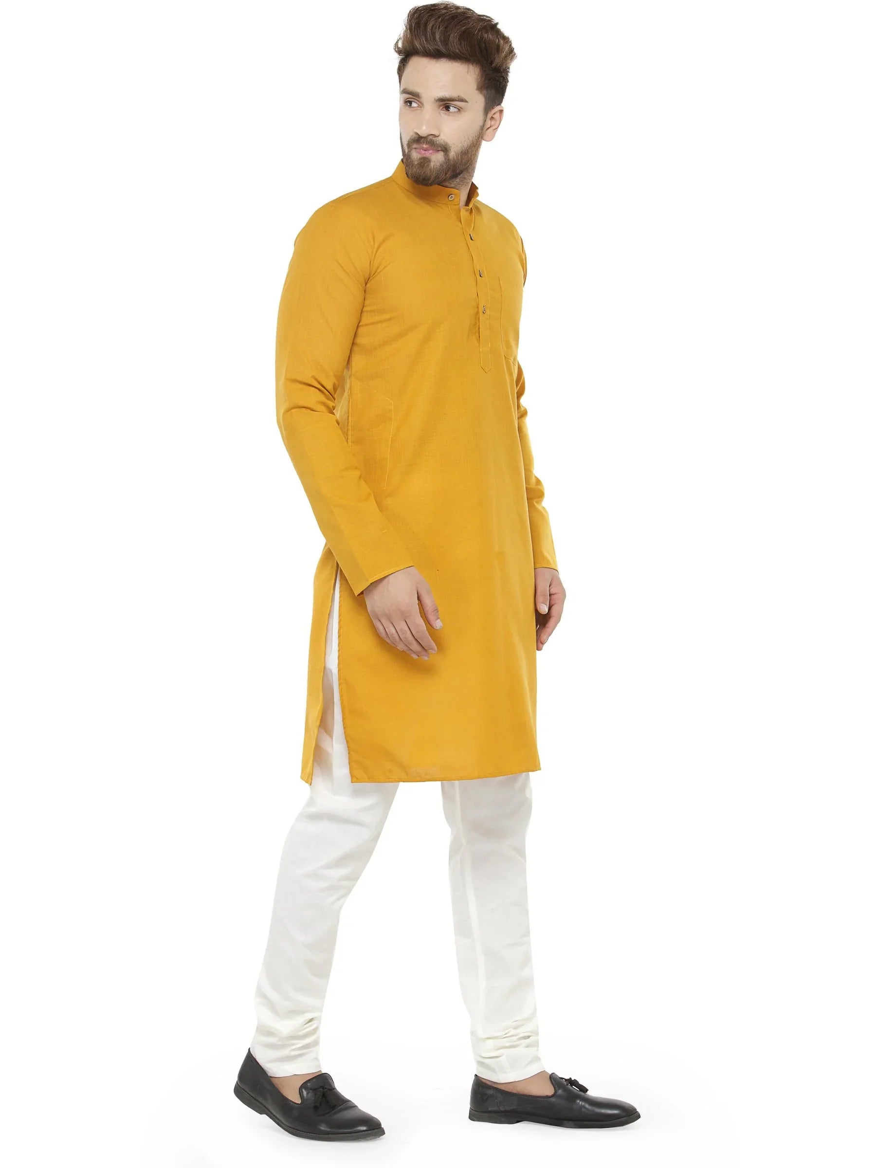 Yellow & White Solid Kurta with Churidar - Jompers