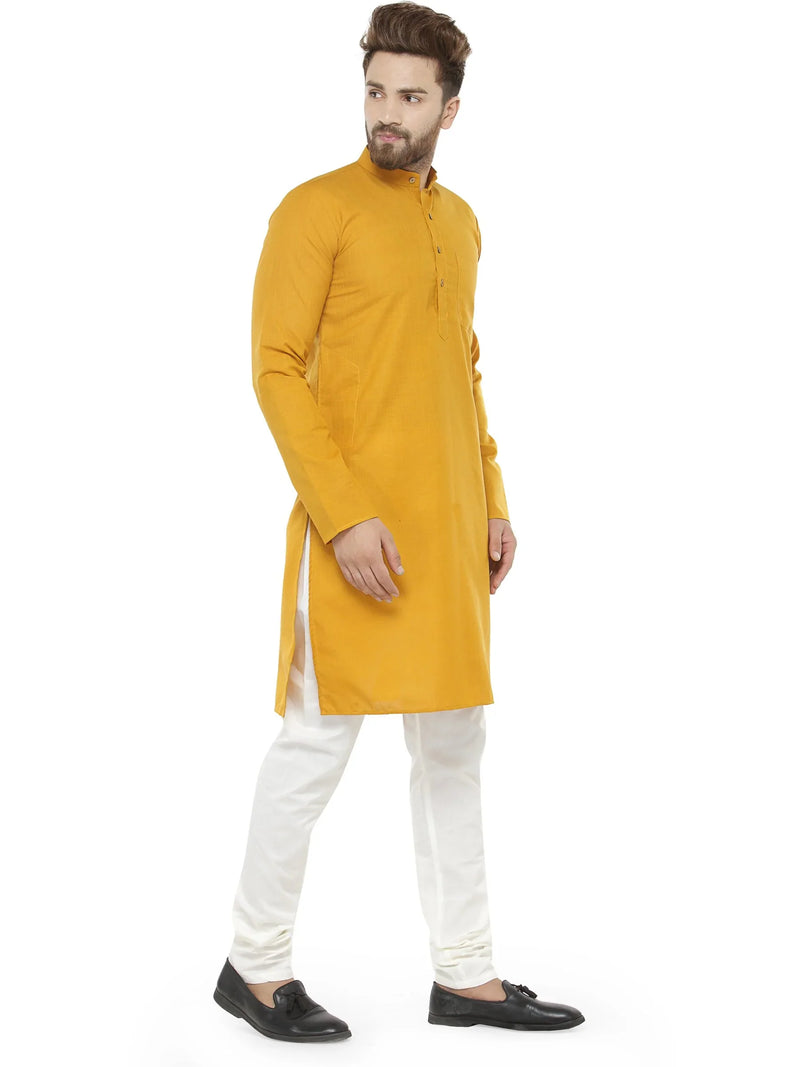 Yellow & White Solid Kurta with Churidar - Jompers