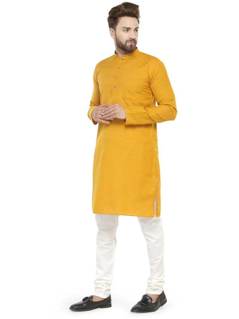 Yellow & White Solid Kurta with Churidar - Jompers