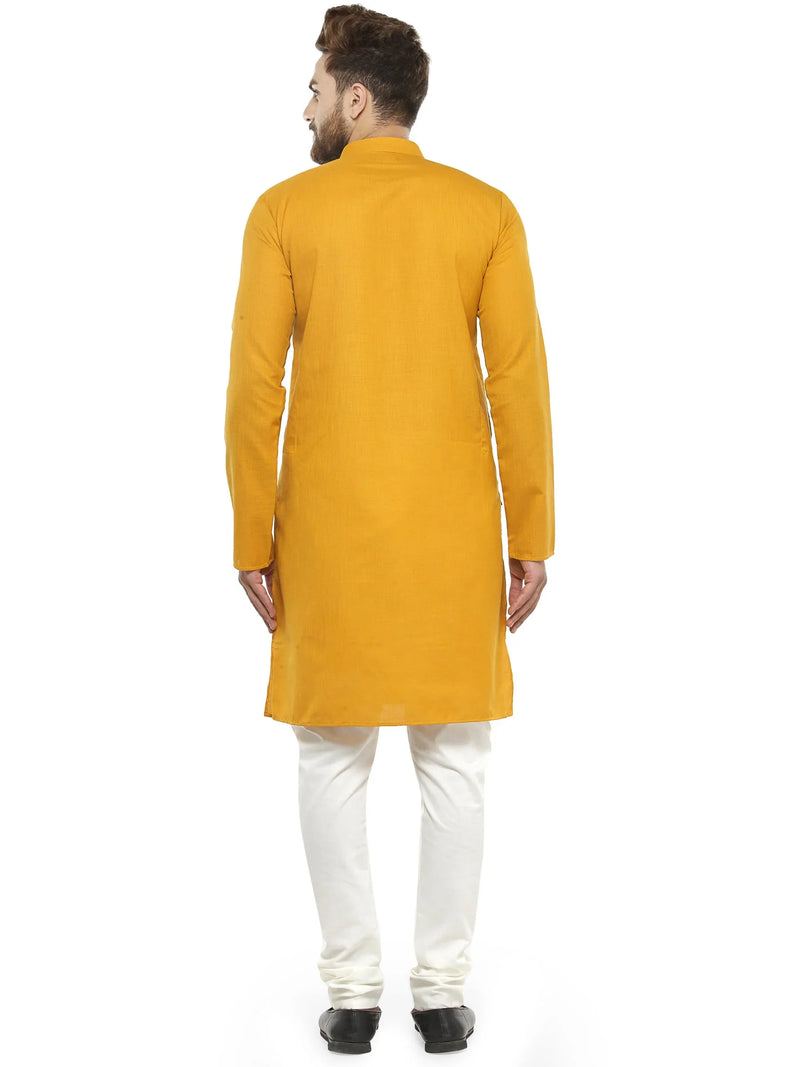 Yellow & White Solid Kurta with Churidar - Jompers