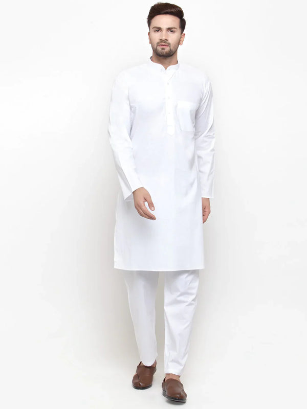 Jompers Men White Solid Kurta with Pyjamas