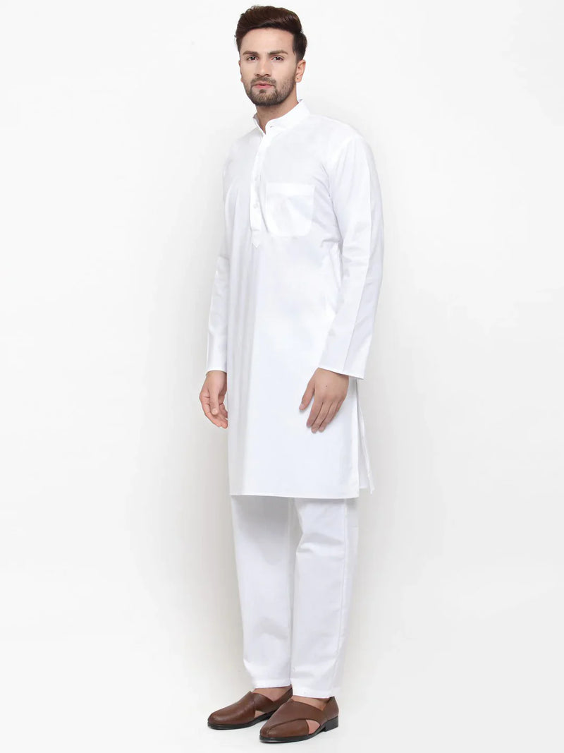 Jompers Men White Solid Kurta with Pyjamas