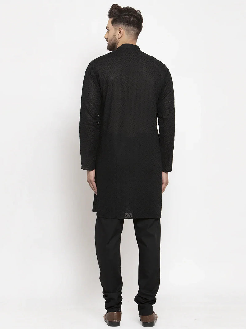 Jompers Men Black Chikan Kurta with Churidar ( JOKP 561 Black )