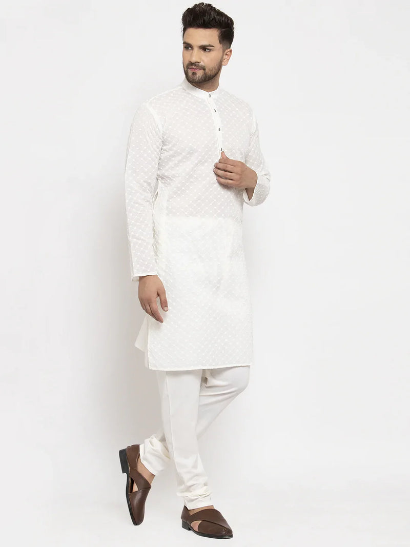 Jompers Men Cream Chikan Kurta with Churidar ( JOKP 561 Cream )