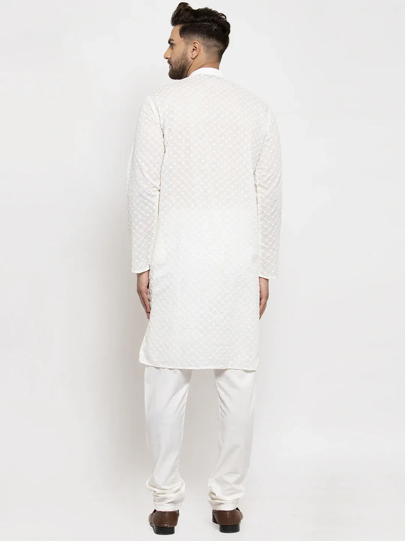 Jompers Men Cream Chikan Kurta with Churidar ( JOKP 561 Cream )