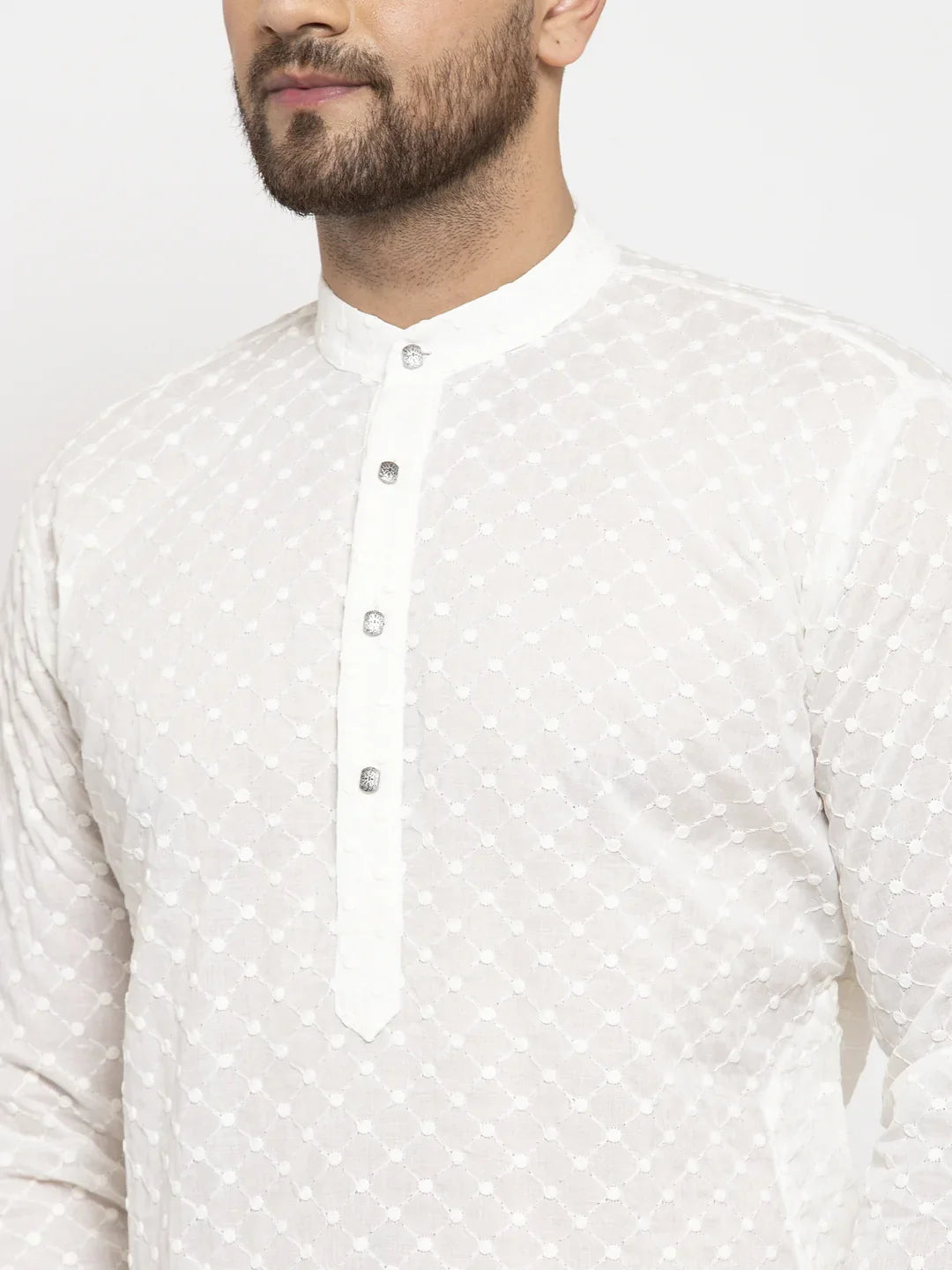 Jompers Men Cream Chikan Kurta with Churidar ( JOKP 561 Cream )