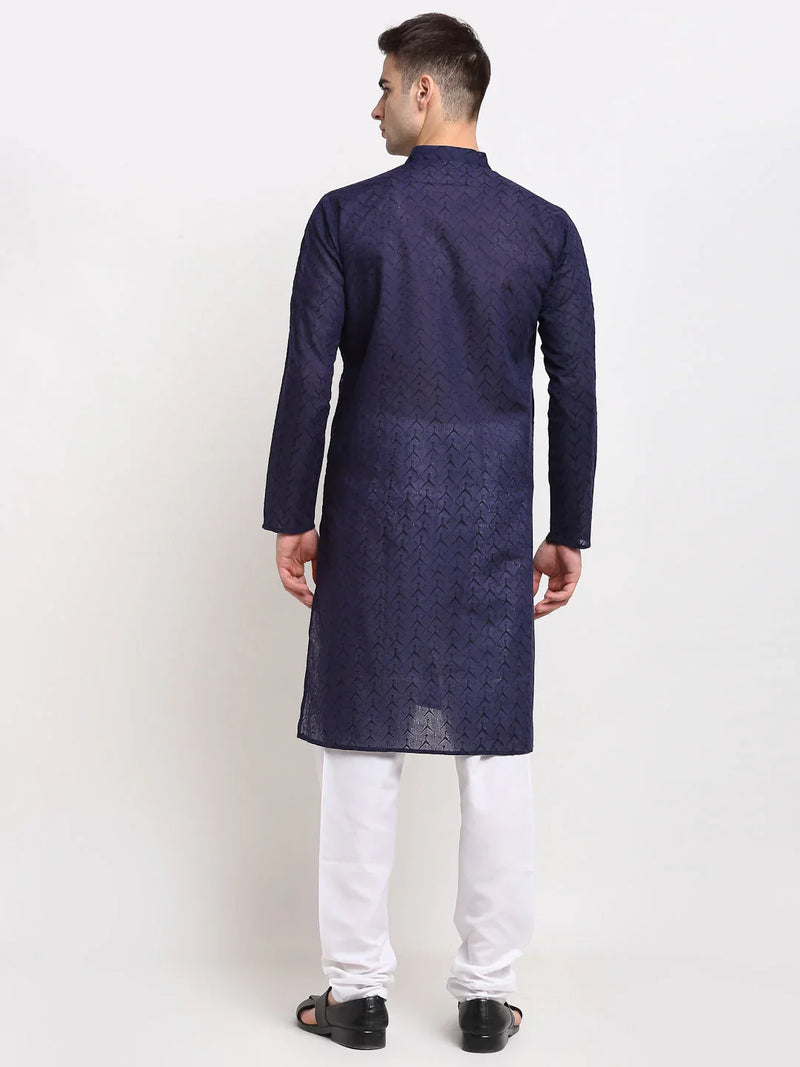 Jompers Men Navy Blue Chikan Kurta with Churidar ( JOKP 561 Navy )