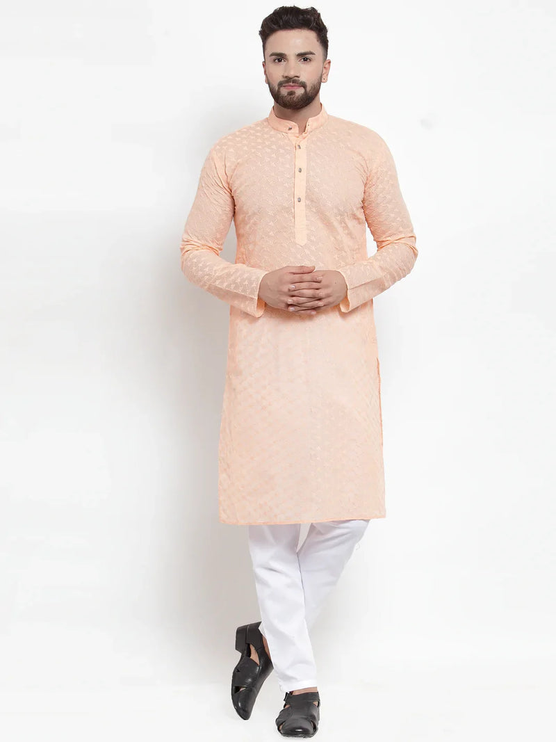 Jompers Men Orange Chikan Kurta with Churidar ( JOKP 561 Orange )