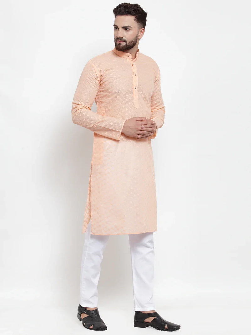 Jompers Men Orange Chikan Kurta with Churidar ( JOKP 561 Orange )