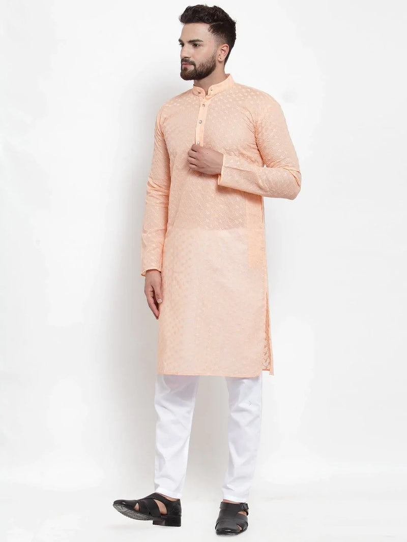 Jompers Men Orange Chikan Kurta Only ( KO 561 Orange )