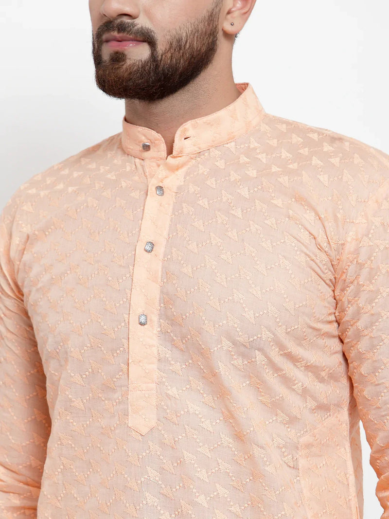 Jompers Men Orange Chikan Kurta with Churidar ( JOKP 561 Orange )