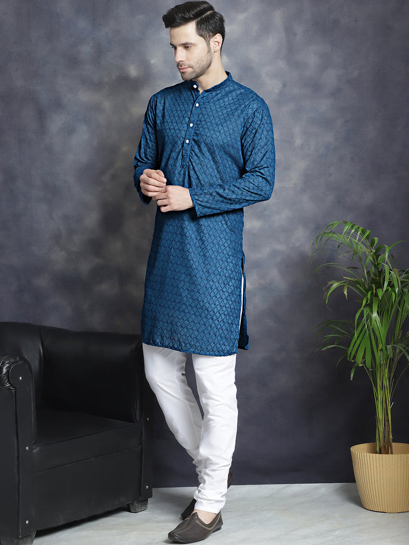 Chikankari Pure Cotton Kurta with Churidar ( JOKP 561Peacock )