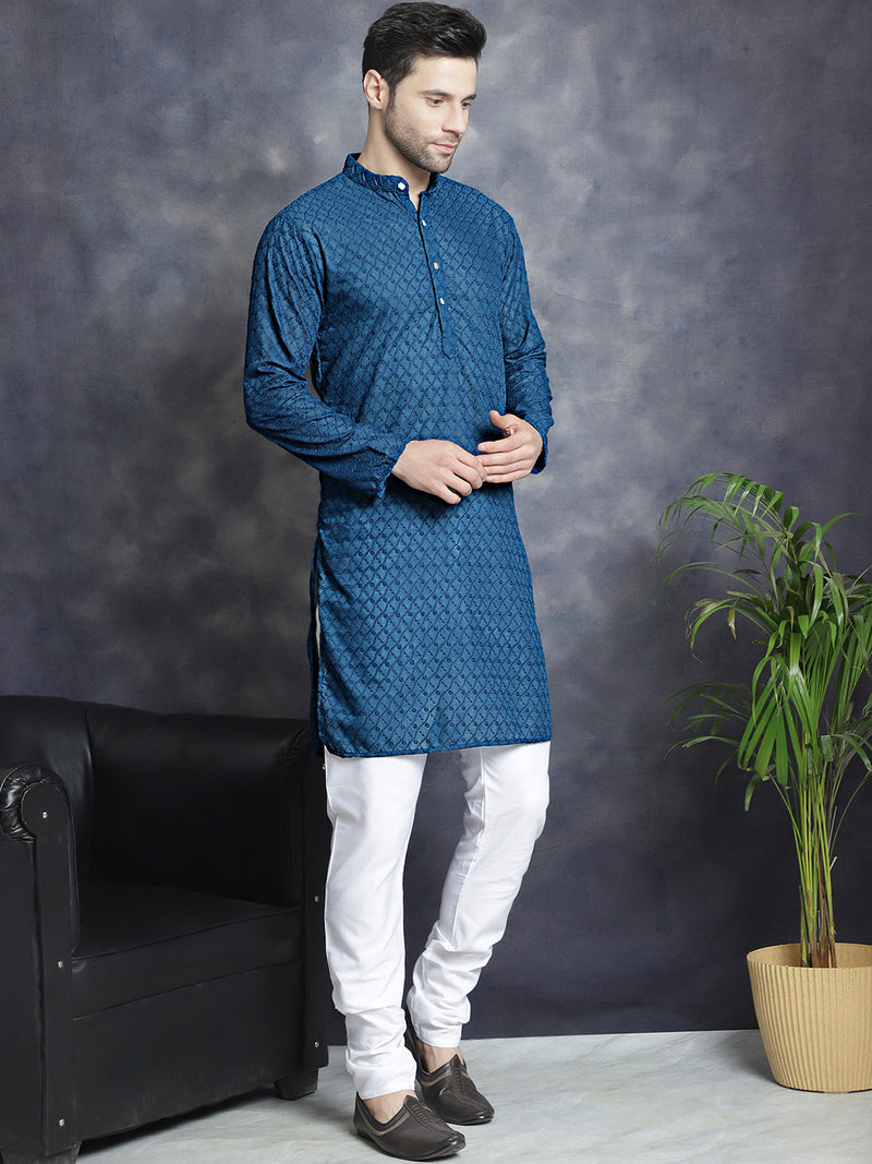 Chikankari Pure Cotton Kurta with Churidar ( JOKP 561Peacock )