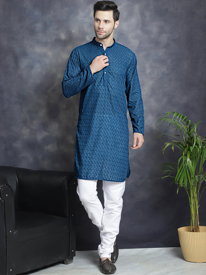 Chikankari Pure Cotton Kurta with Churidar ( JOKP 561Peacock )