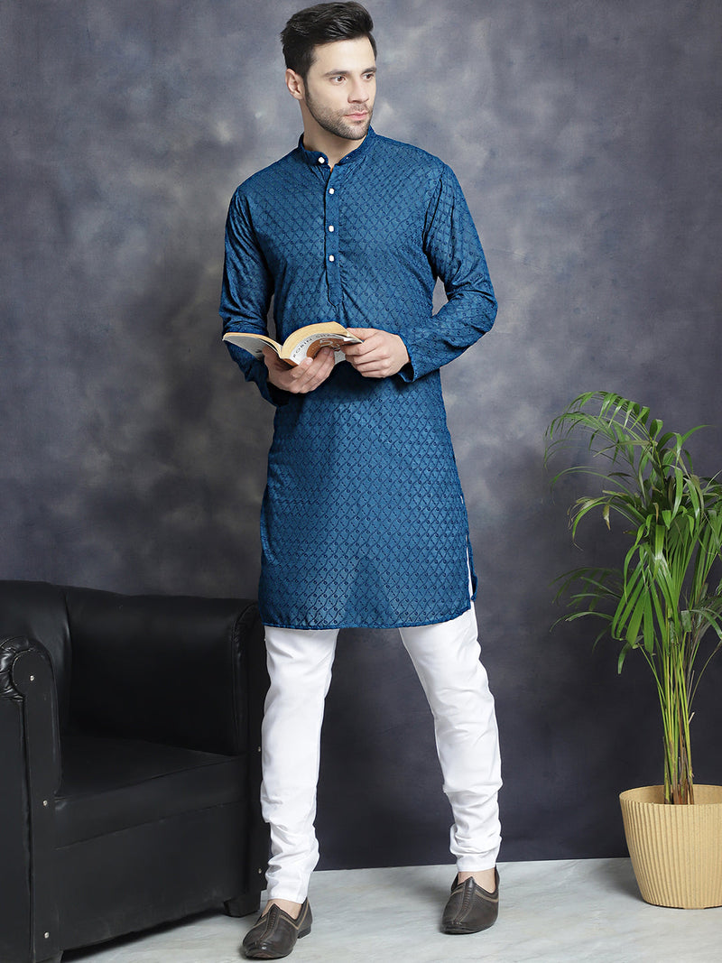 Chikankari Pure Cotton Kurta with Churidar ( JOKP 561Peacock )