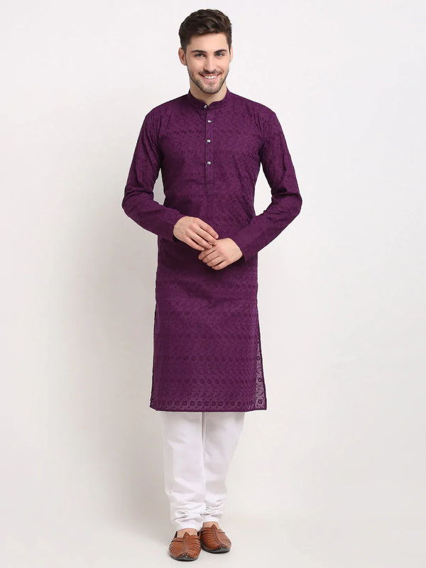 Jompers Men Purple Chikan Kurta with Churidar ( JOKP 561 Purple )