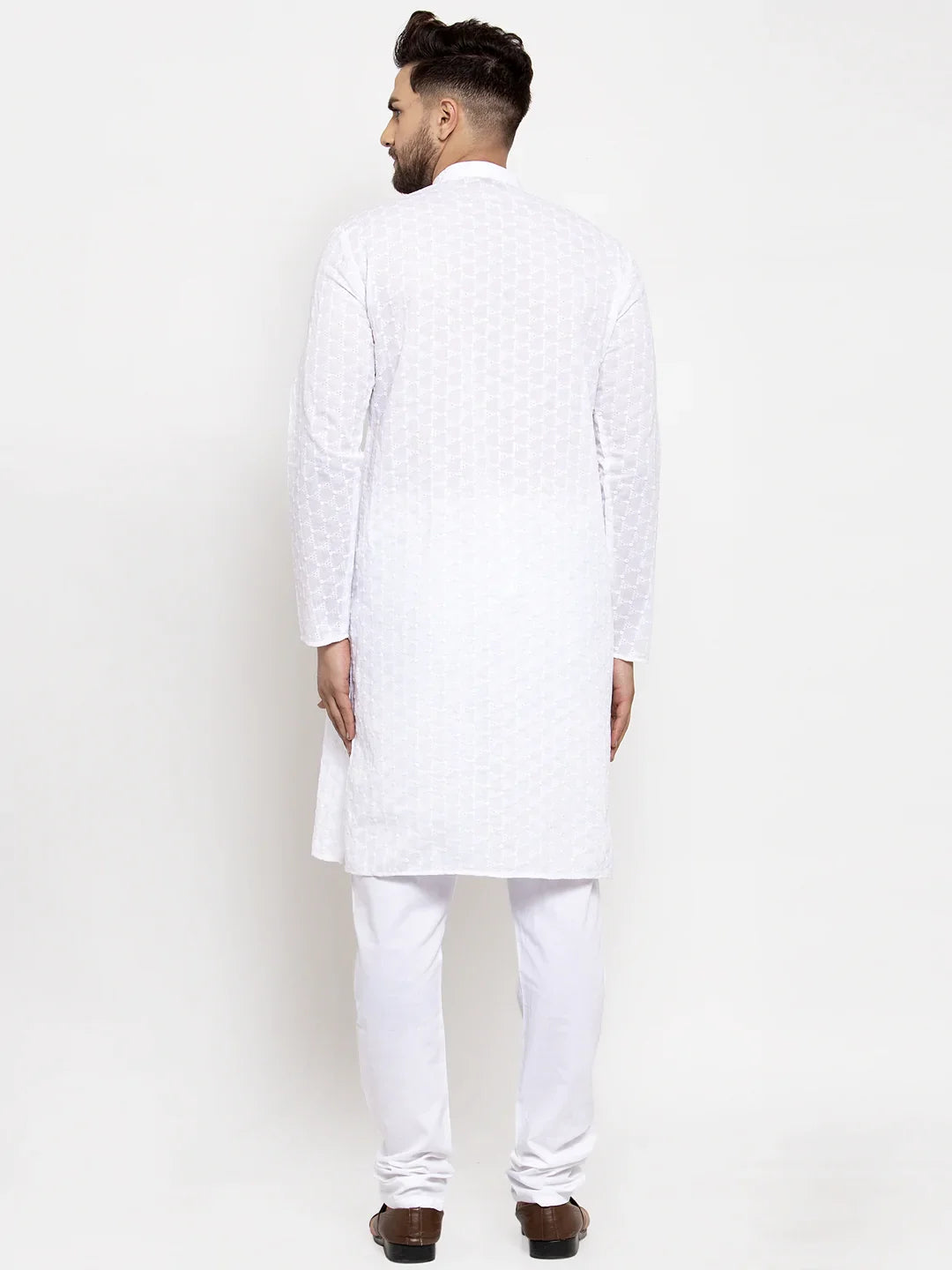 Jompers Men White Chikan Kurta with Churidar ( JOKP 561 White )