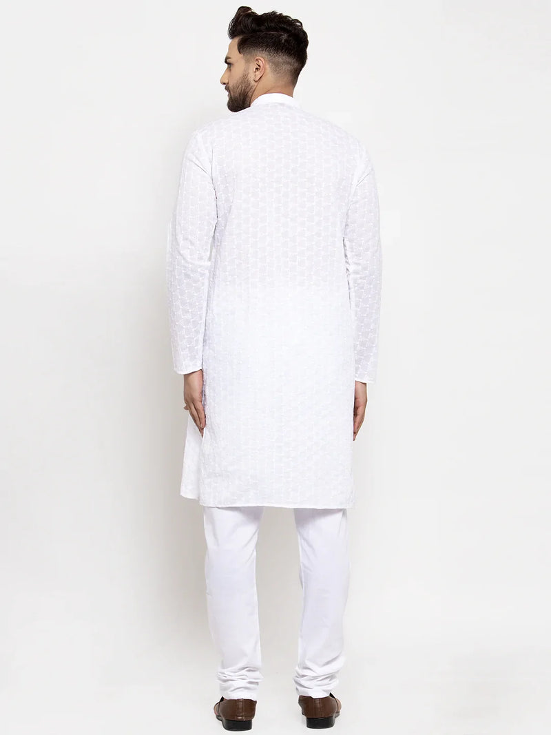 Jompers Men White Chikan Kurta with Churidar ( JOKP 561 White )