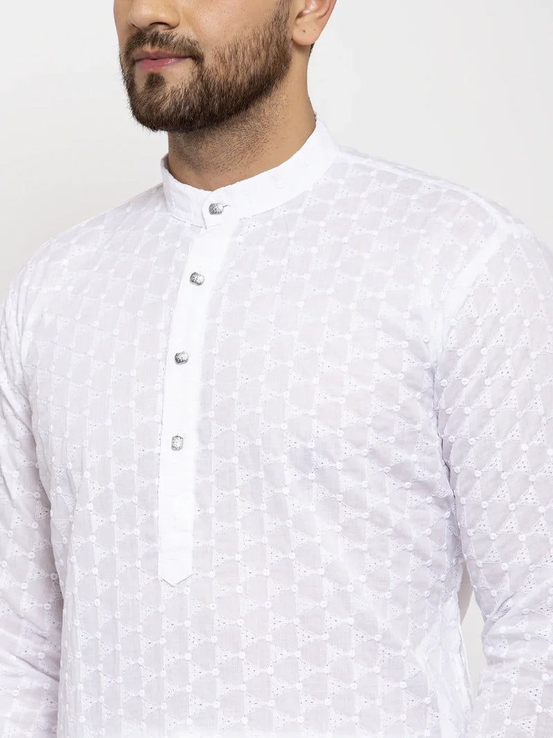 Jompers Men White Chikan Kurta with Churidar ( JOKP 561 White )