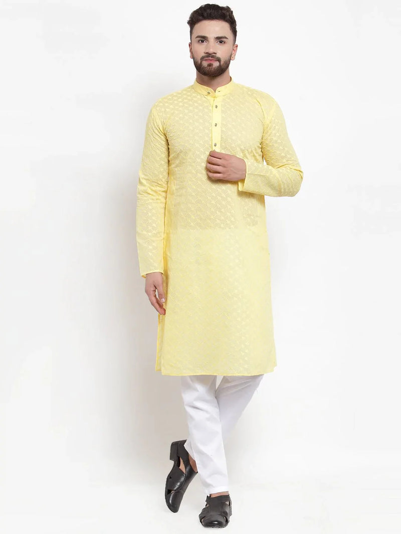 Jompers Men Yellow Chikan Kurta Only ( KO 561 Yellow )