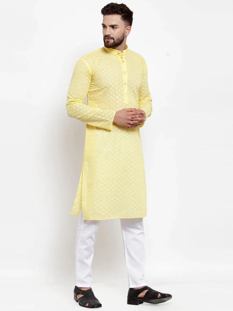 Jompers Men Yellow Chikan Kurta Only ( KO 561 Yellow )