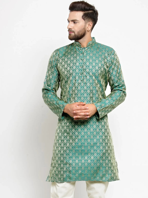 Men Green & Beige Self Design Kurta Only ( KO 568 Green )