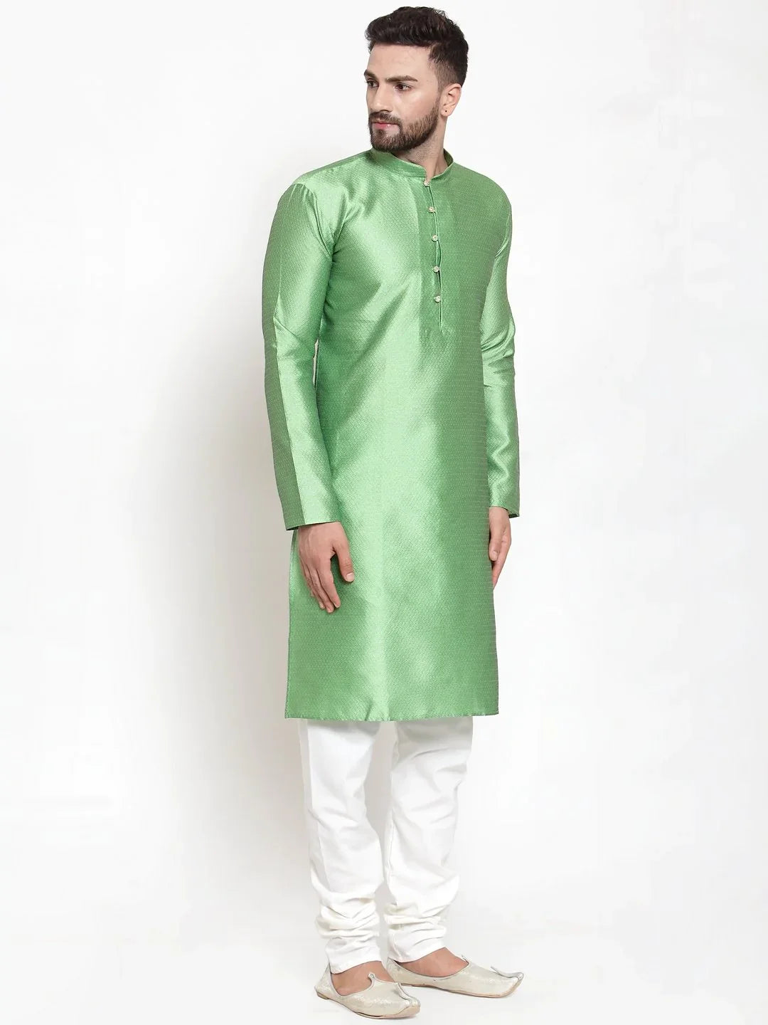 Jompers Men Green & White Self Design Kurta with Churidar ( JOKP 589 Green )