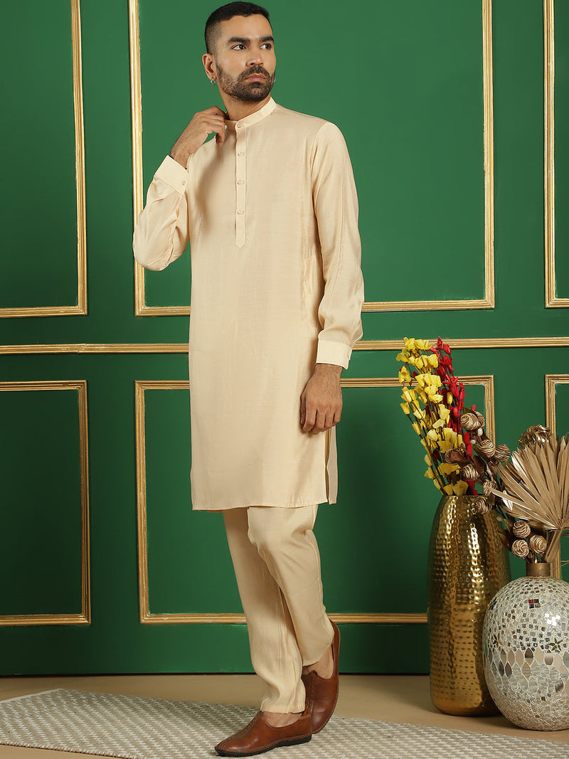 Solid Silk Blend Kurta with Churidar