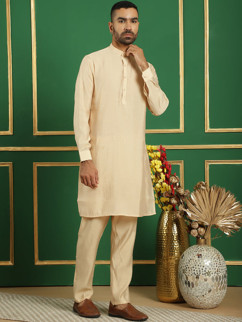 Solid Silk Blend Kurta with Churidar