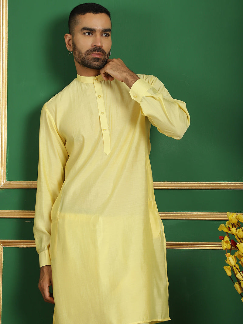 Solid Silk Blend Kurta with Churidar