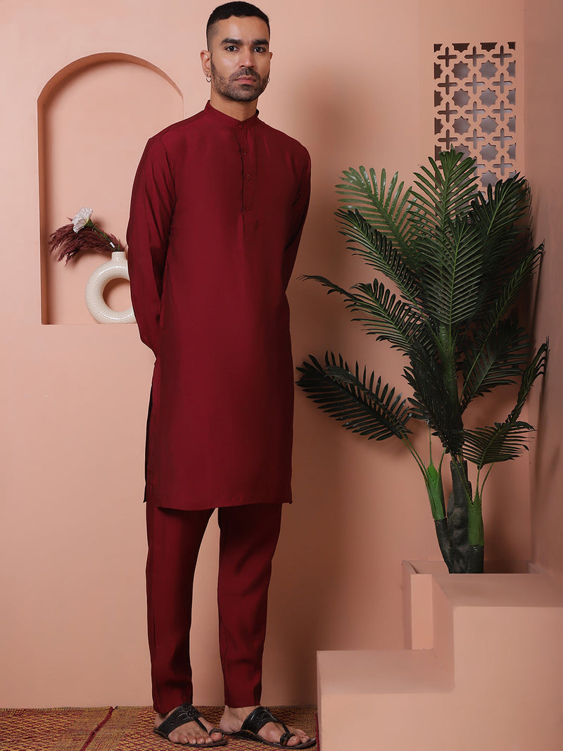 Solid Silk Blend Kurta with Churidar